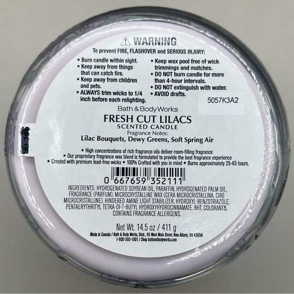 Bath & Body Works FRESH CUT LILACS 3 Wick Candle 14.5 oz ~ New In Box - Picture 6 of 6